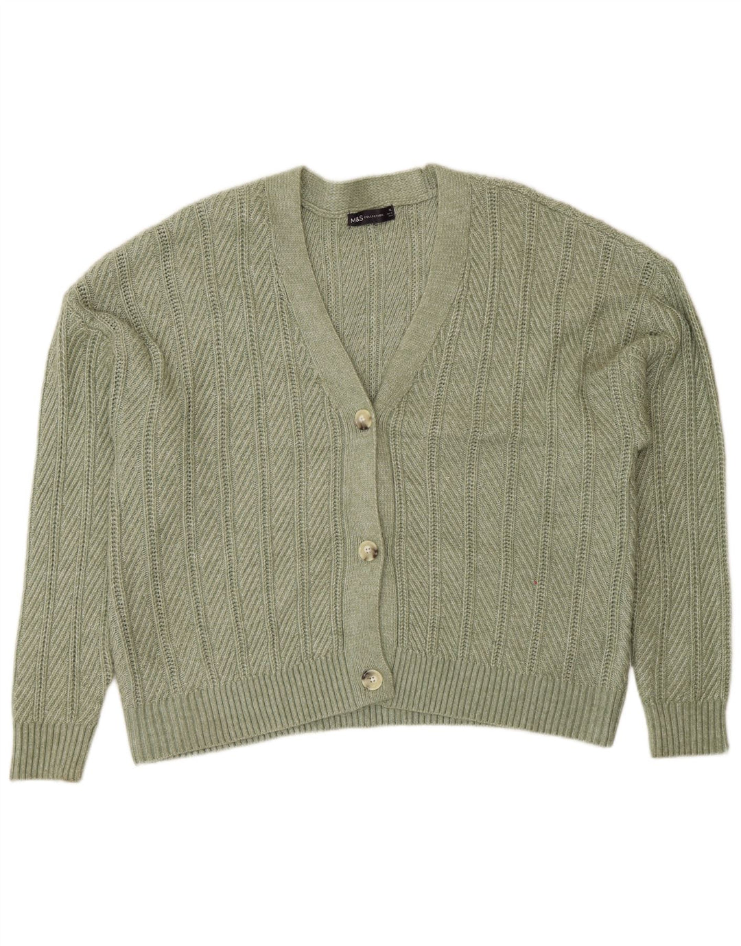 Marks & Spencer Pull Cardigan Femme UK 18 XL Vert Polyester