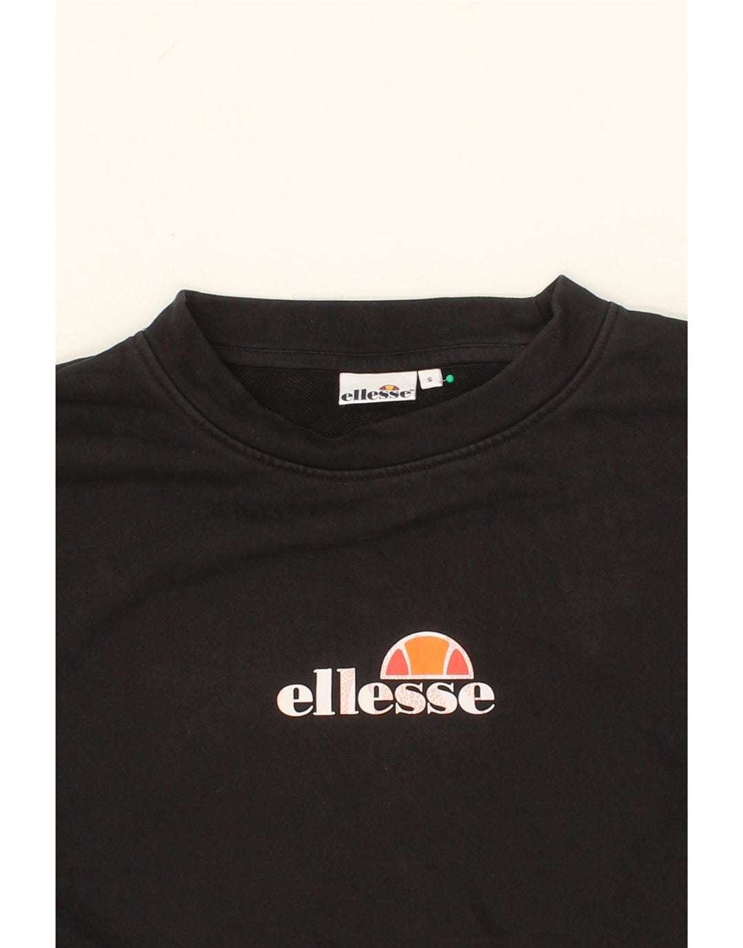 ELLESSE Womens Oversized Crop Graphic Sweatshirt Jumper UK 10 Small Black Vintage Ellesse and Second-Hand Ellesse from Messina Hembry 