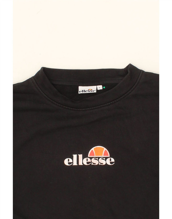 ELLESSE Womens Oversized Crop Graphic Sweatshirt Jumper UK 10 Small Black Vintage Ellesse and Second-Hand Ellesse from Messina Hembry 