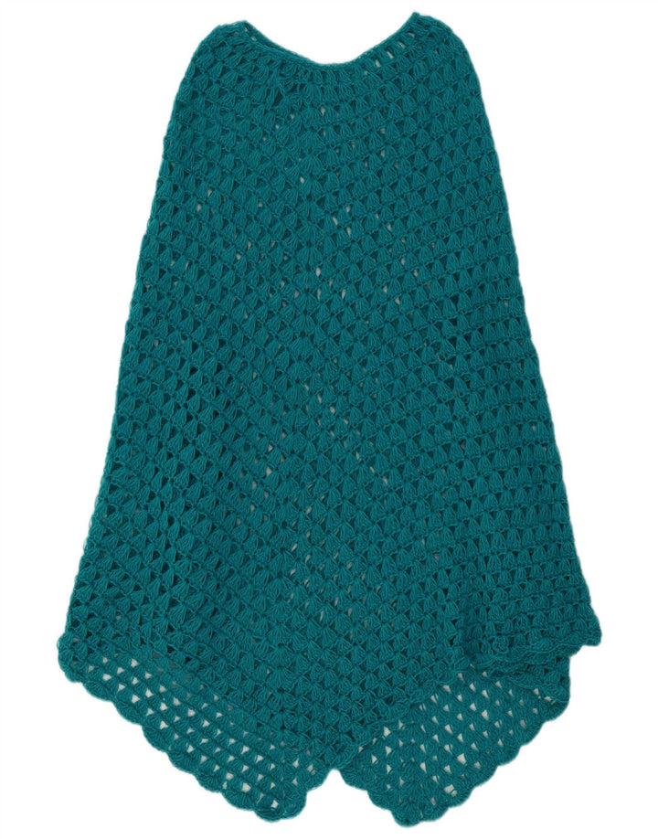 vintage Femmes Asymétrique Crochet Poncho Jumper Taille Unique Turquoise