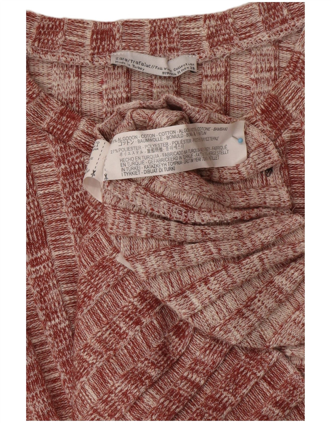 ZARA Pull court à col rond pour femme UK 12 Bordeaux moyen moucheté