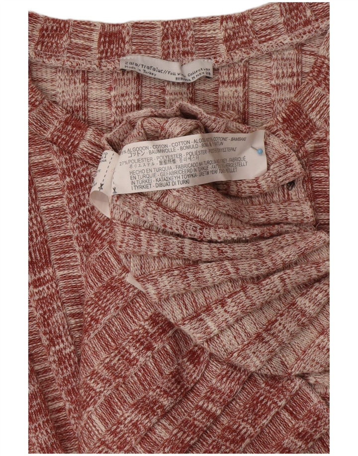 ZARA Pull court à col rond pour femme UK 12 Bordeaux moyen moucheté