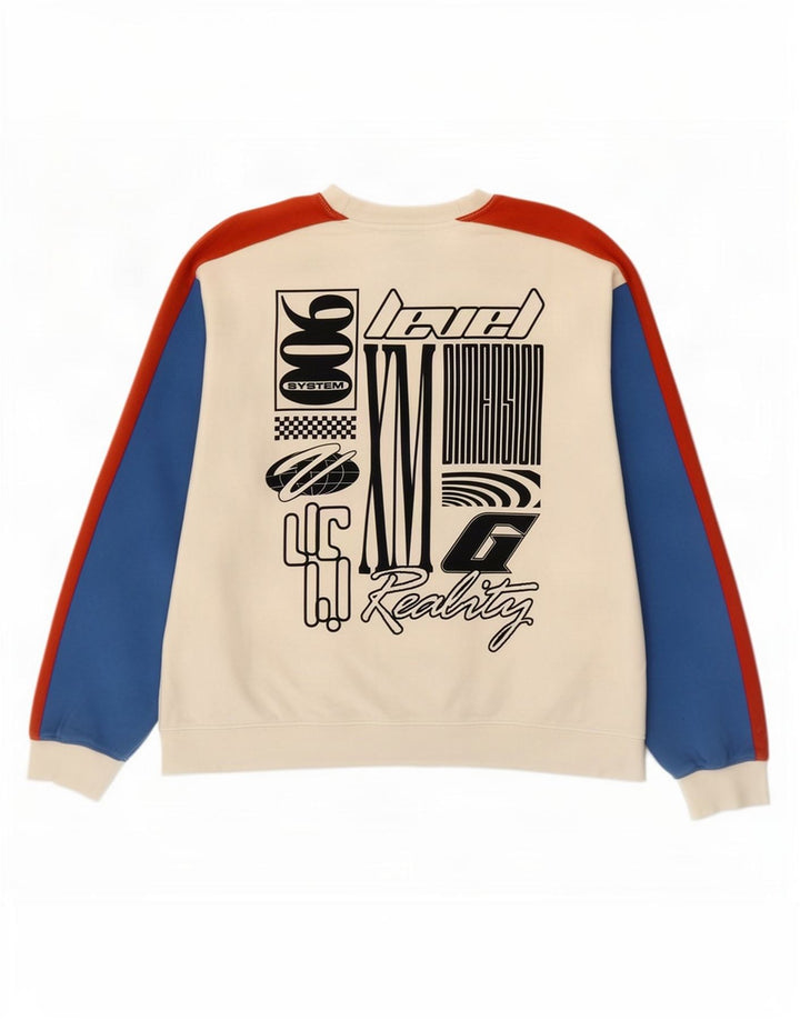 Topman Sweat-shirt graphique pour homme Large Blanc Colorblock