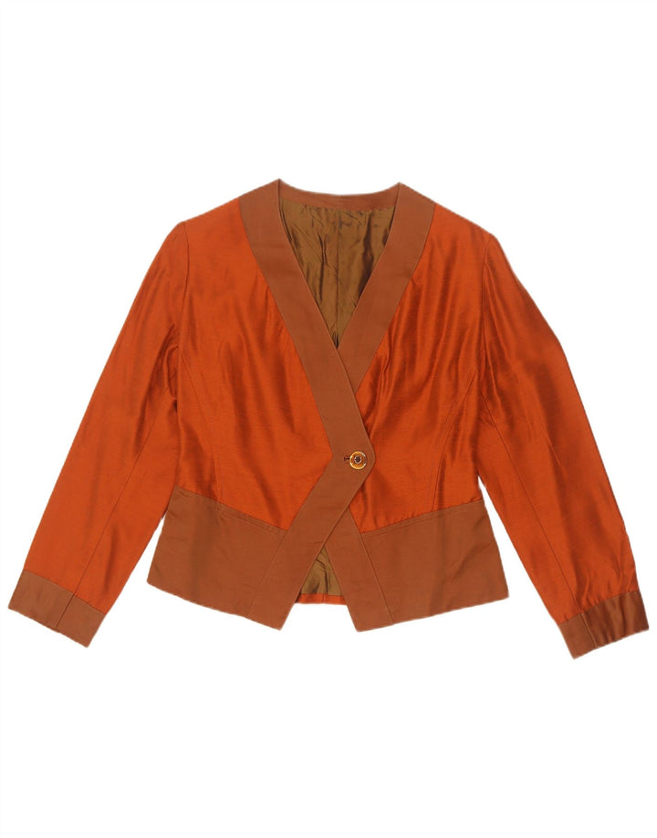 vintage Femmes Crop 1 Bouton Blazer Veste UK 10 Petit Colorblock Orange