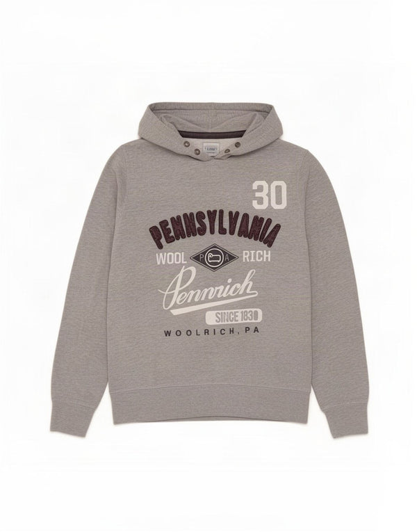 Woolrich Pull à Capuche Graphique Homme Gris Moyen Coton