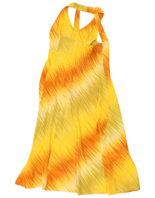 vintage Femmes Maxi Halter Robe UK 18 XL Jaune Tie Dye Polyester
