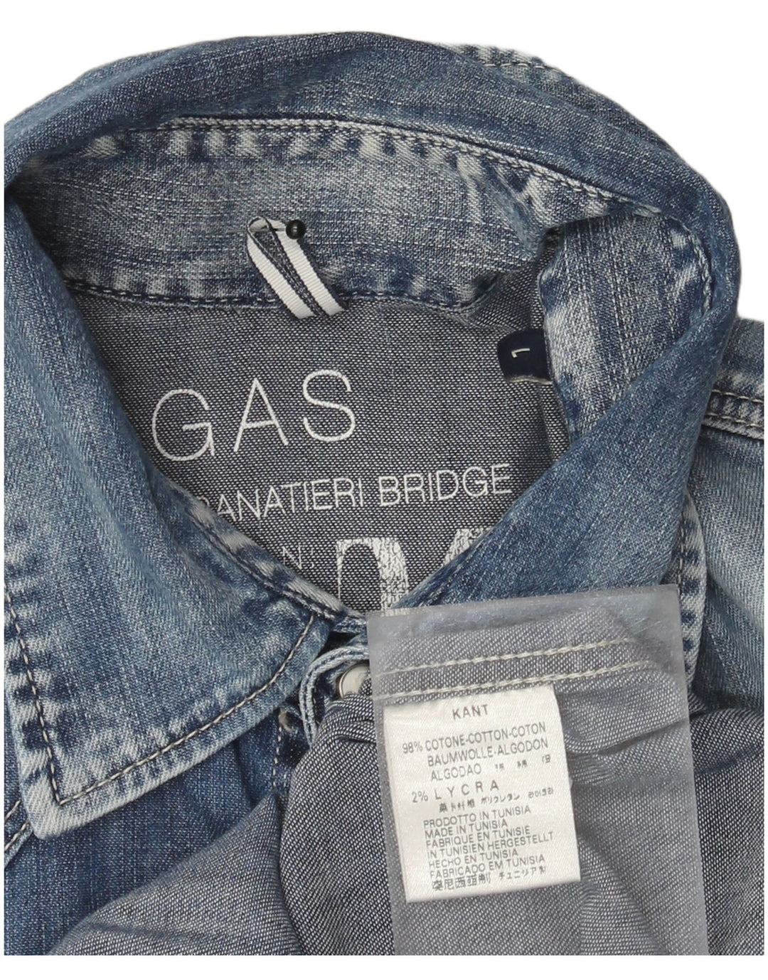 Gas Chemise en jean délavé à l'acide pour homme, grand coton bleu