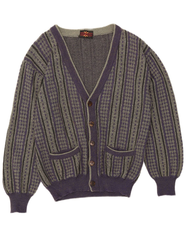 vintage Mens Cardigan Sweater IT 50 Laine rayée violet moyen
