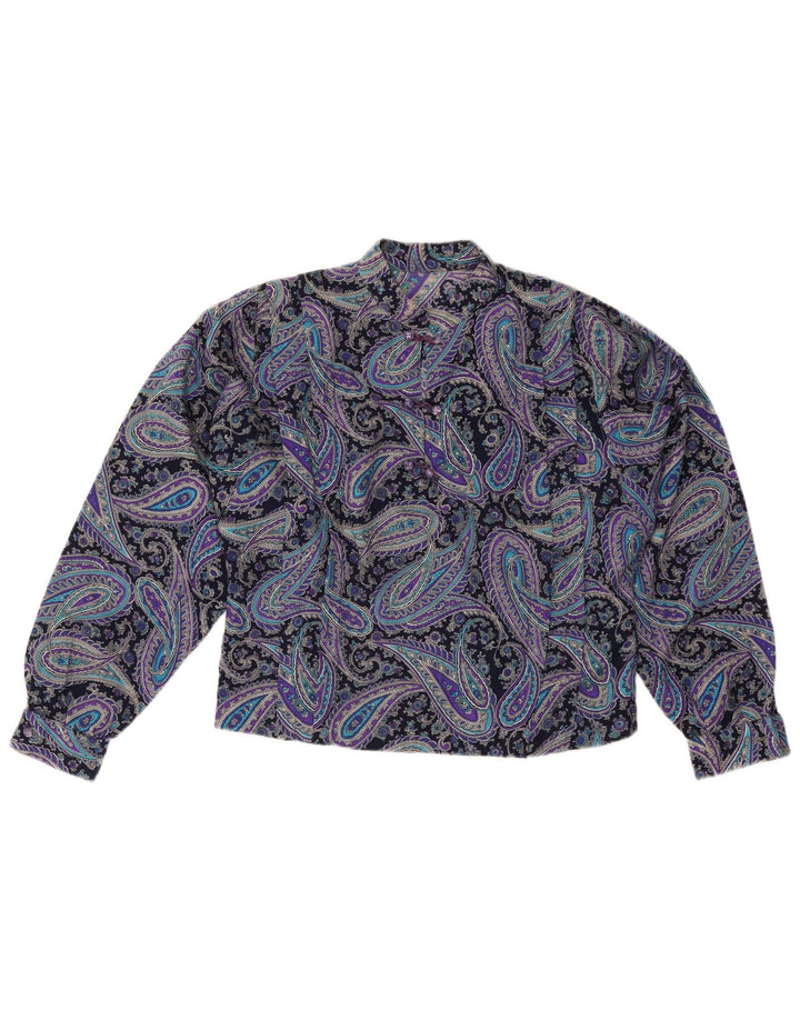 VINTAGE Chemisier Femme Top UK 12 Moyen Violet Paisley