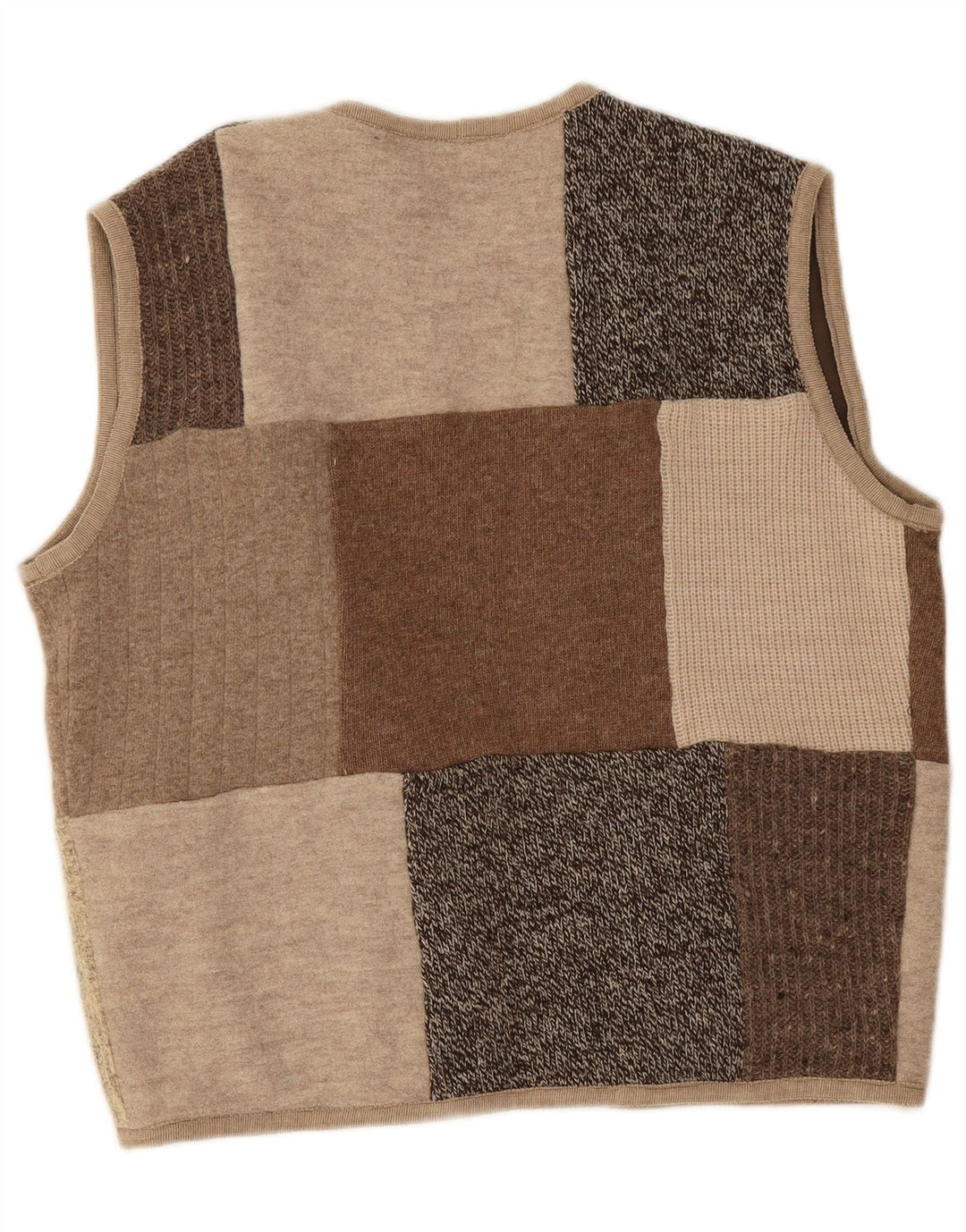 vintage Femmes Sans Manches Ouvert Cardigan Pull UK 16 Grand Beige Patchwork