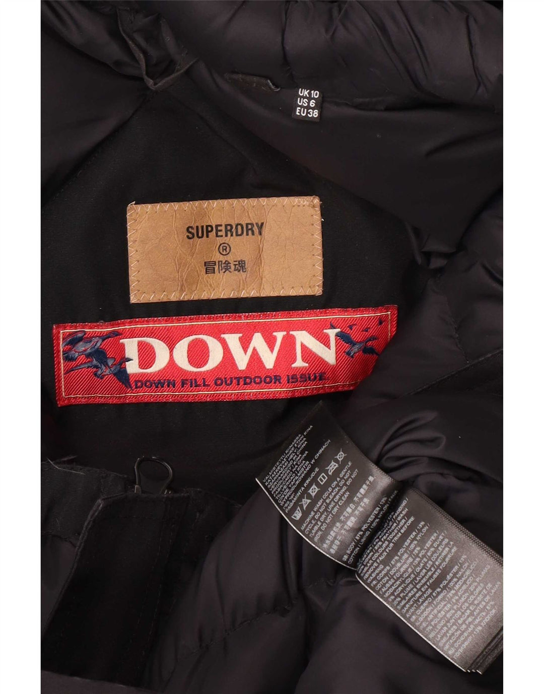 Superdry Parka à capuche pour femme UK 10 Small Noir Polyester