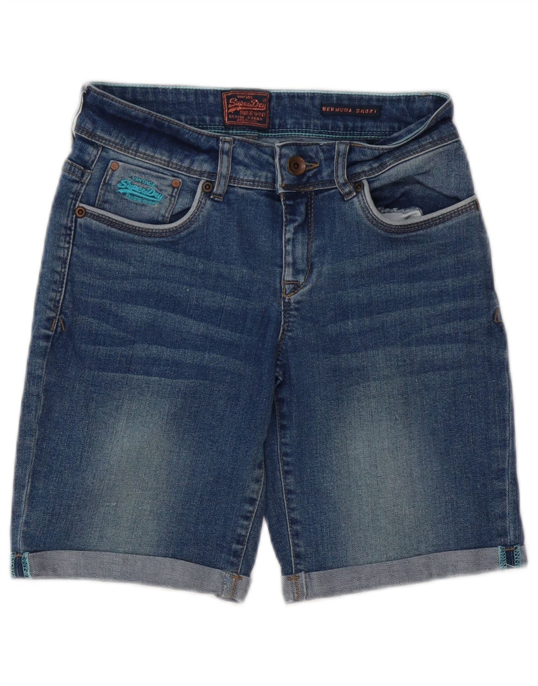 SUPERDRY Femme Bermuda Denim W26 Petit Bleu Coton