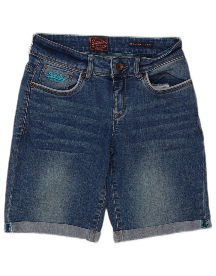 SUPERDRY Femme Bermuda Denim W26 Petit Bleu Coton