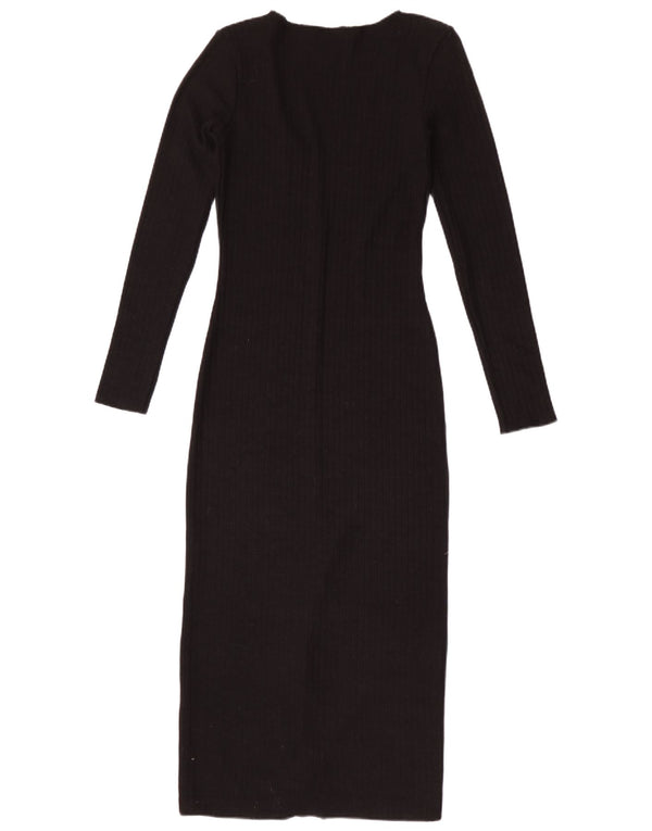 Zara Femme Maxi Robe Pull à Manches Longues UK 12 Moyen Noir