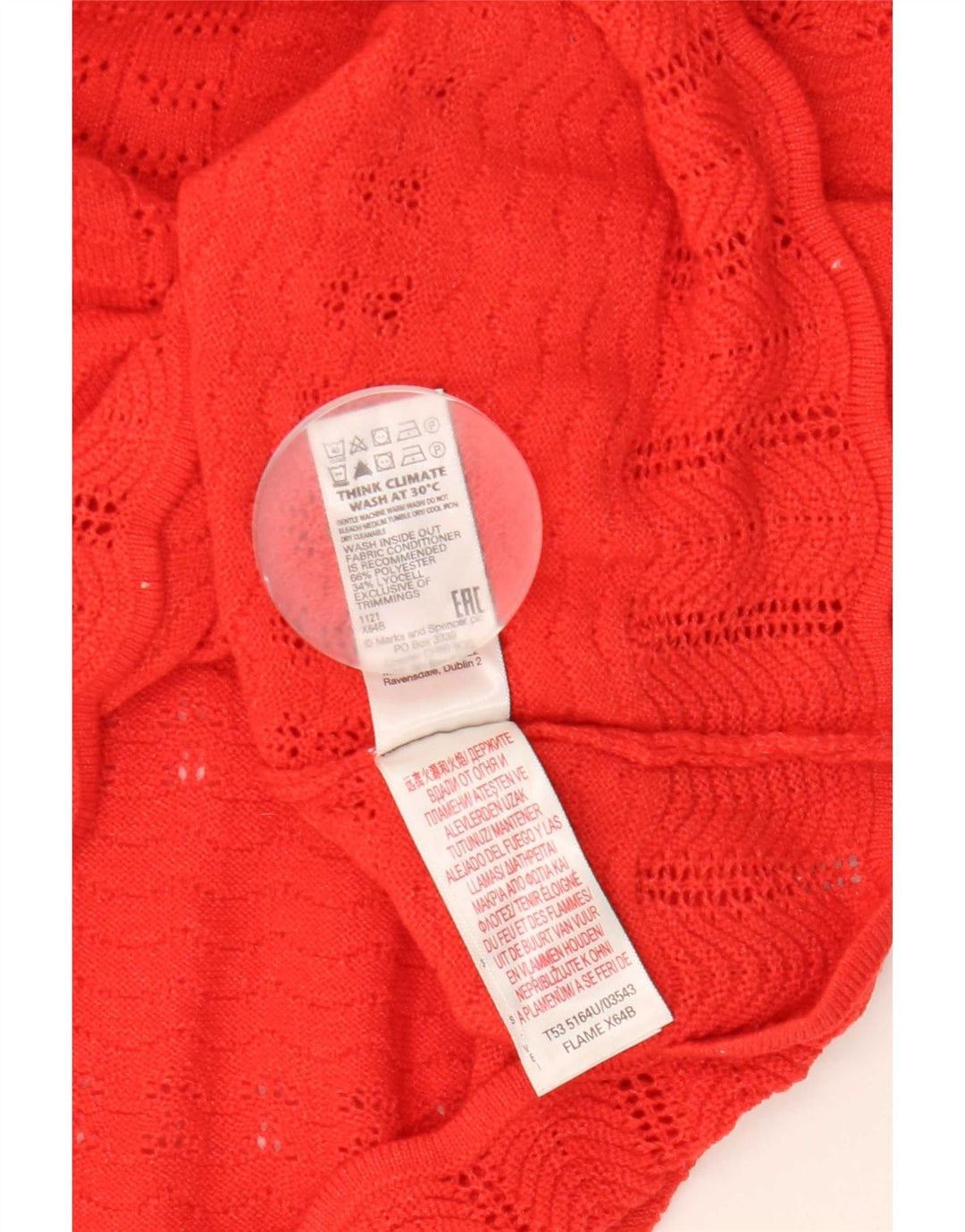 Marks & Spencer Pull col en V pour femme UK 14 Rouge moyen Polyester