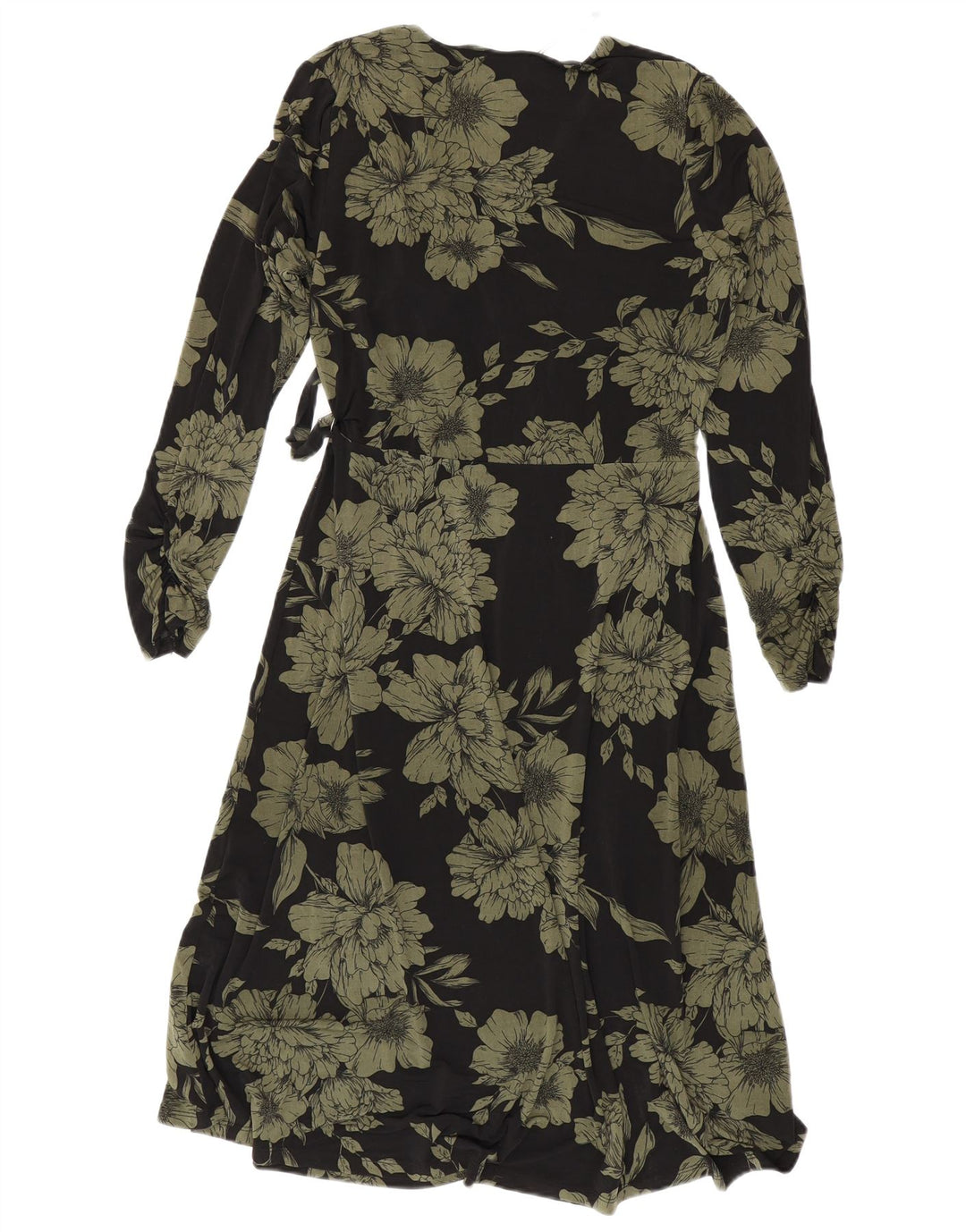 OASIS Womens 3/4 Sleeve Wrap Dress UK 12 Medium Black Floral Polyester