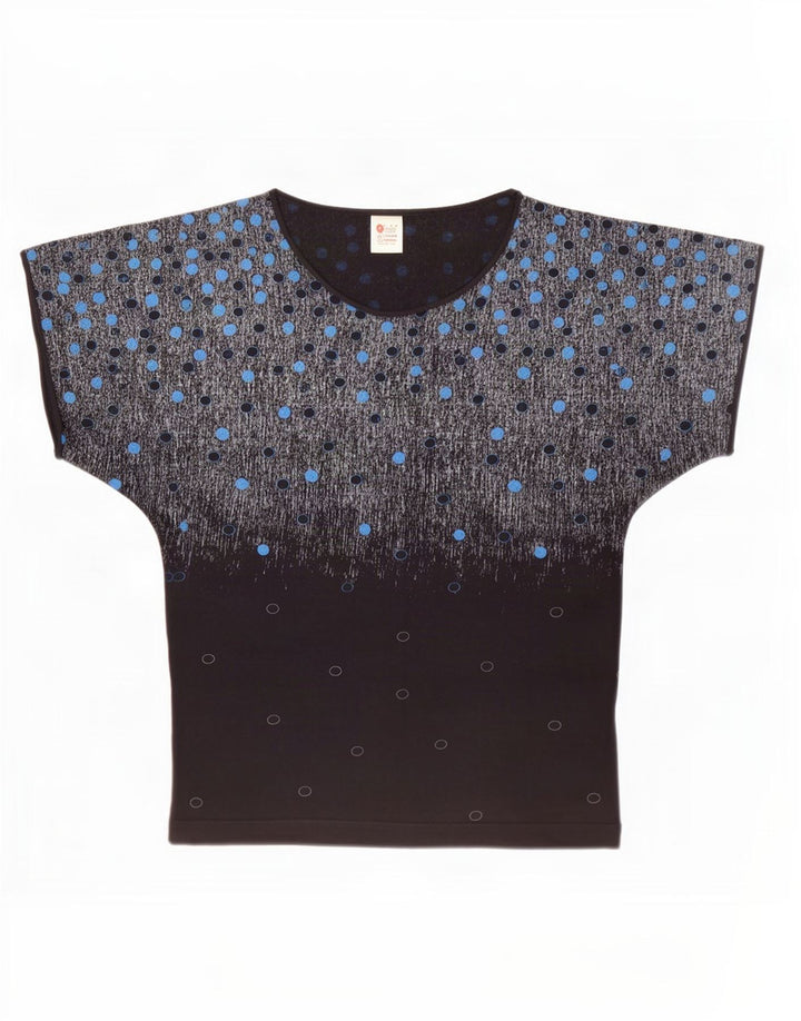 vintage Femme Blouse Top IT 42 Moyen Noir Spotted Coton