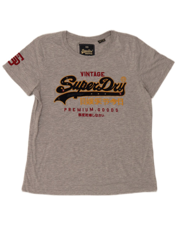 Superdry T-shirt graphique pour femme UK 14 Large Gris
