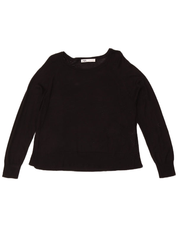 Zara Femme Pull Col Bateau UK 14 Medium Noir Viscose