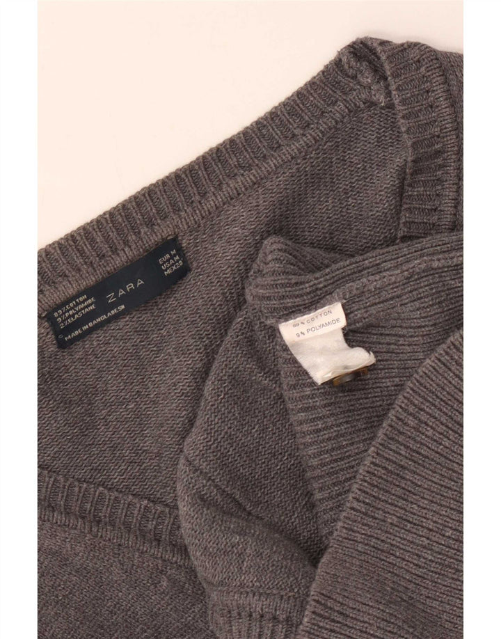 Zara Cardigan Femme Pull UK 12 Coton Gris Moyen