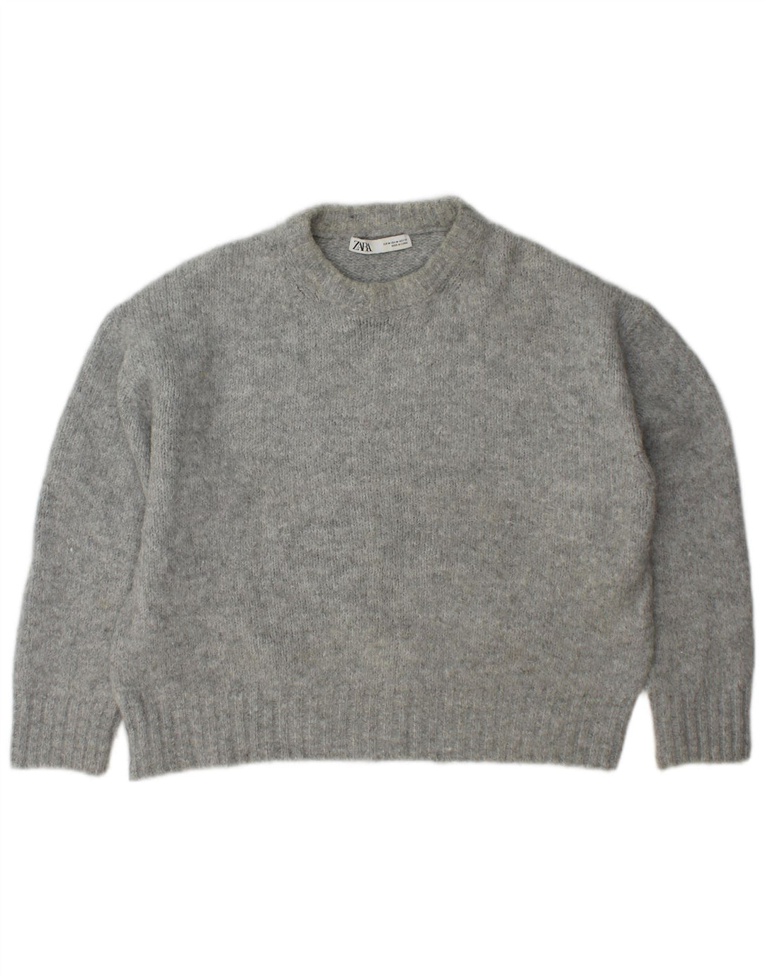 Zara Pull surdimensionné à col rond pour femme UK 14 Acrylique gris moyen