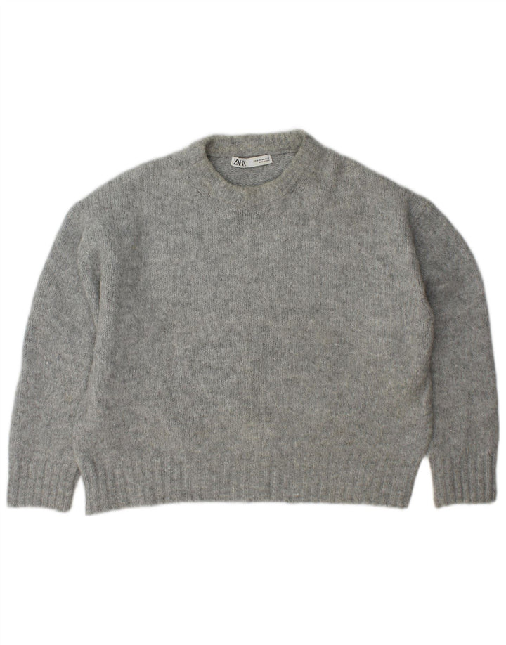 Zara Pull surdimensionné à col rond pour femme UK 14 Acrylique gris moyen