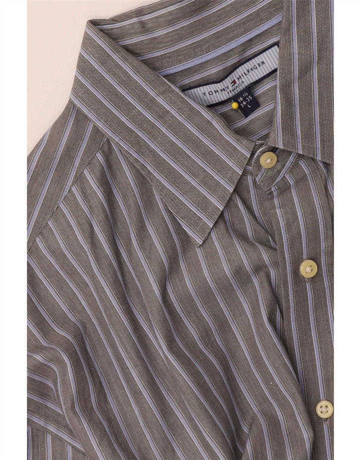 Tommy Hilfiger Chemise Homme Taille 16 1/2 Large Gris Rayé