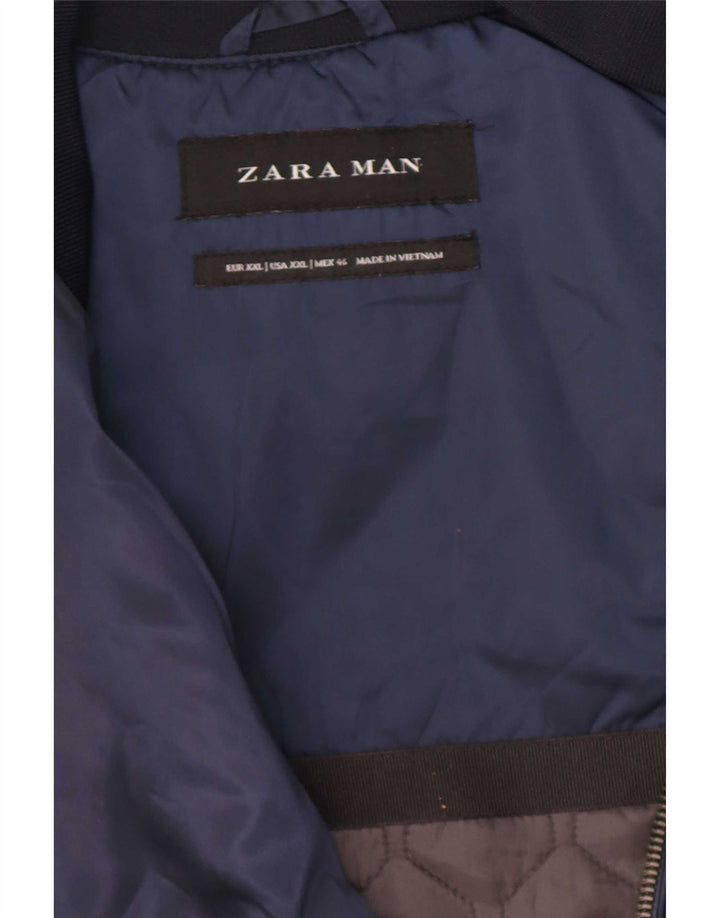 Zara Veste Bomber Homme UK 44 2XL Bleu Marine Colorblock Polyester