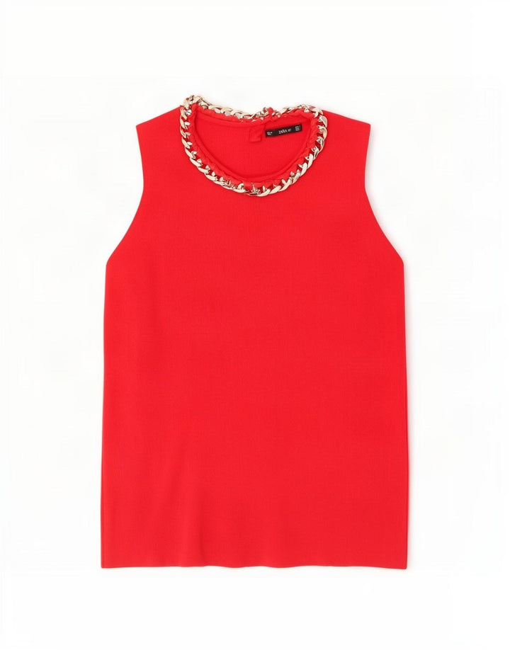 Zara Débardeur Femme UK 12 Rouge Moyen