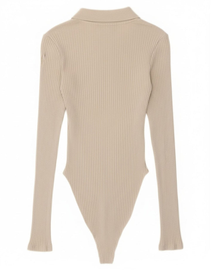 Zara Body à manches longues pour femme UK 8 petit coton beige