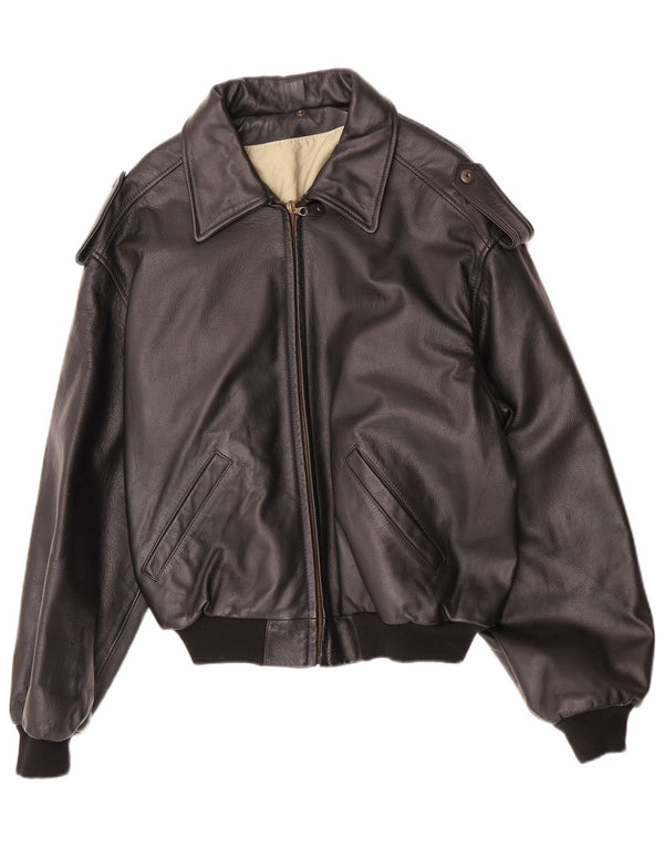 veste militaire vintage en faux cuir pour homme IT 48/50 Noir moyen