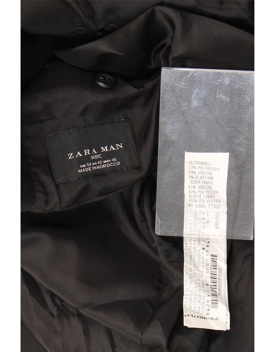 ZARA Hommes 2 Bouton Blazer Veste EU 50 Moyen Noir Polyester