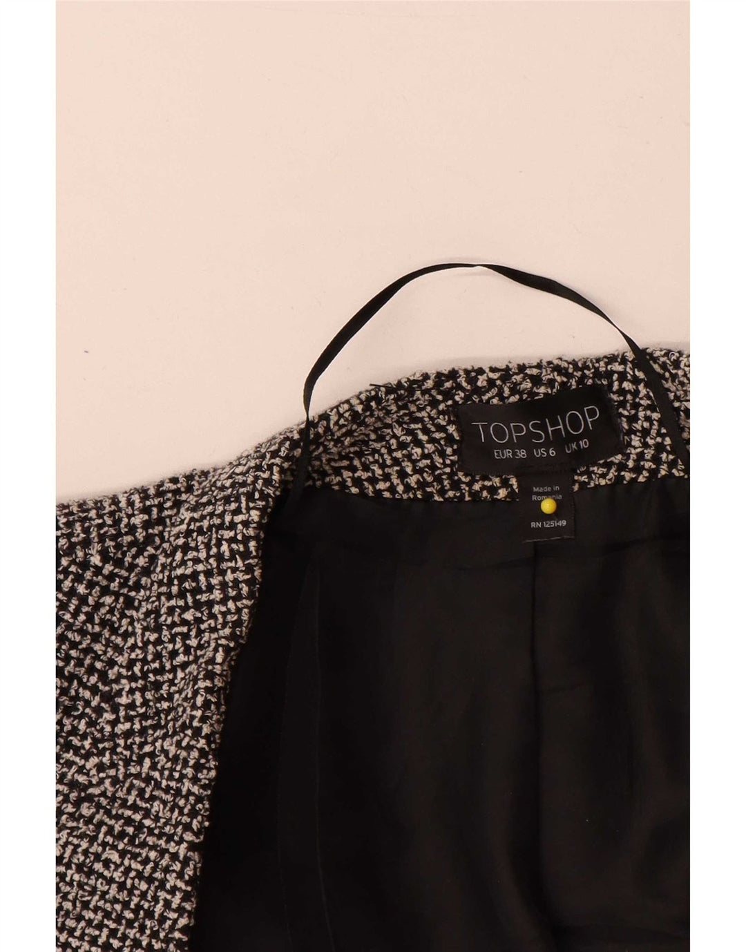 Topshop Veste blazer ouverte pour femme UK 10 Petit coton à carreaux noirs