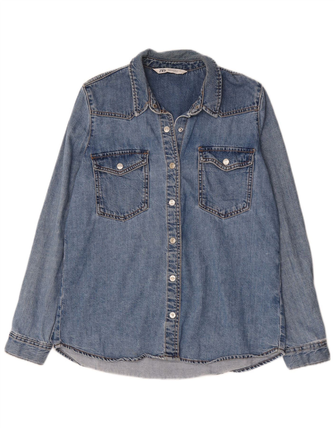 Zara Femme Chemise En Jean UK 14 Bleu Moyen Coton