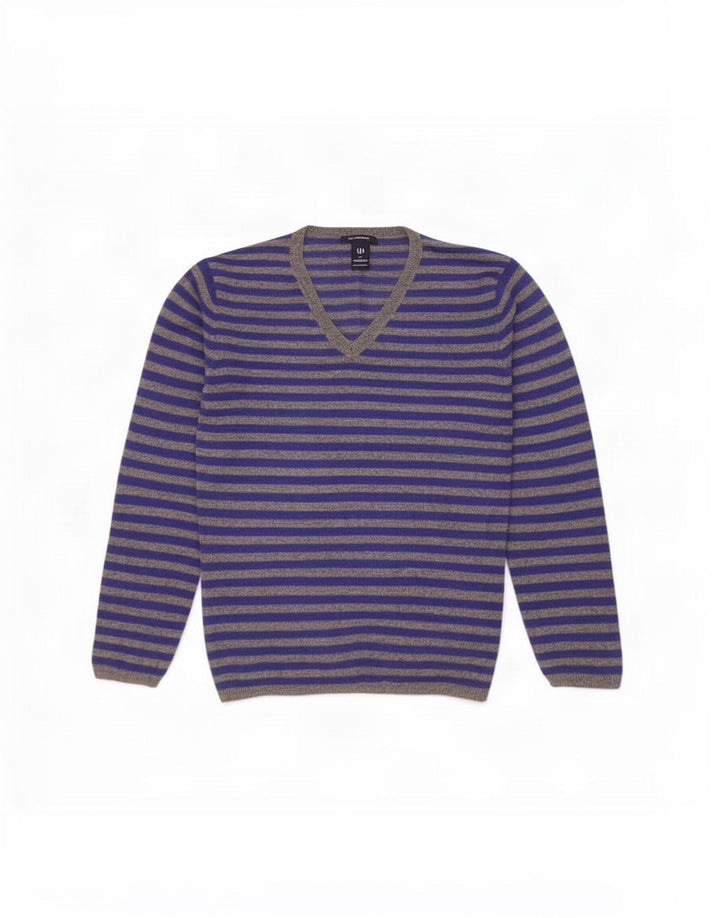 Gap Pull col V pour homme en laine d'agneau à rayures bleues