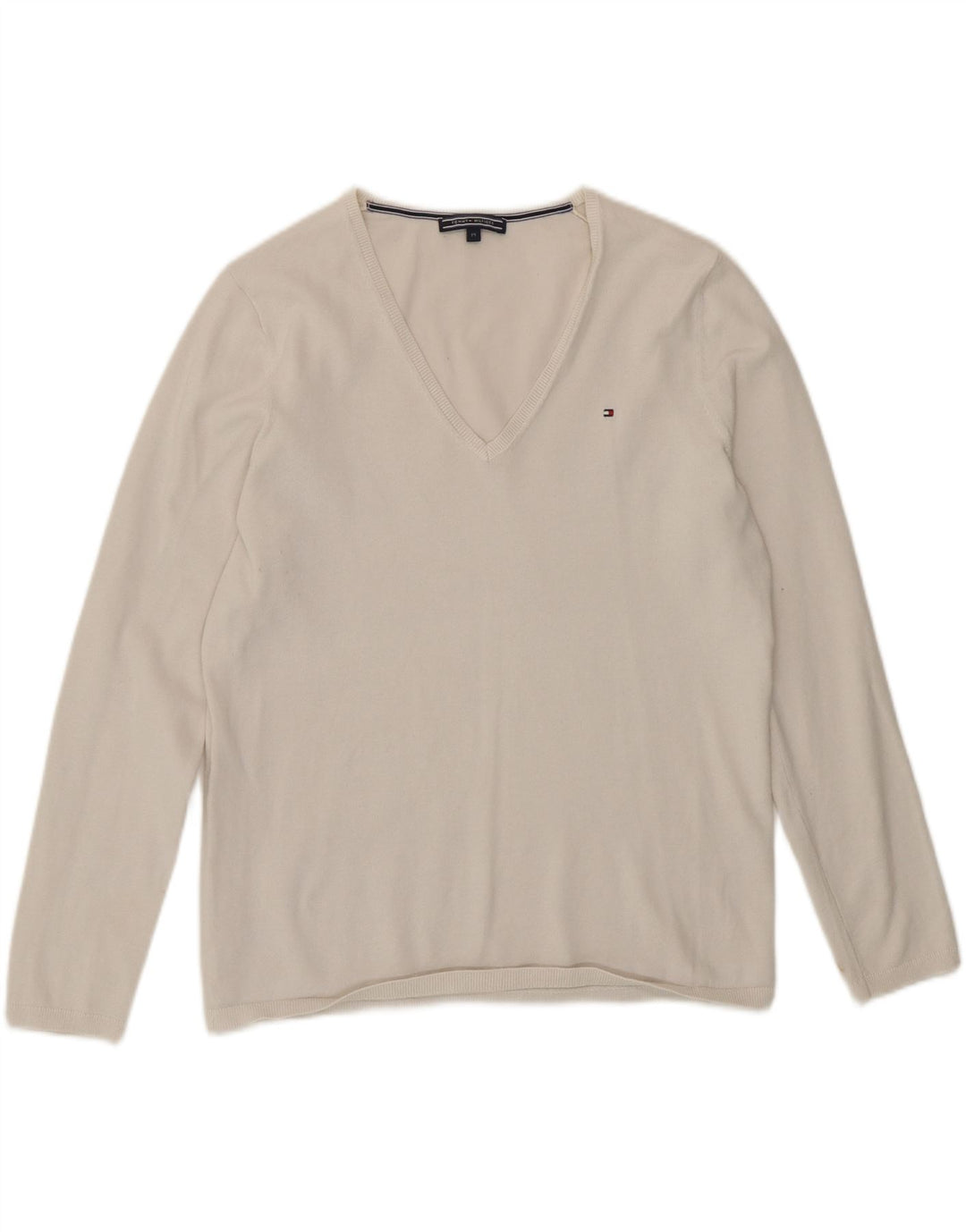 Tommy Hilfiger Pull col en V pour femme UK 14 Blanc moyen