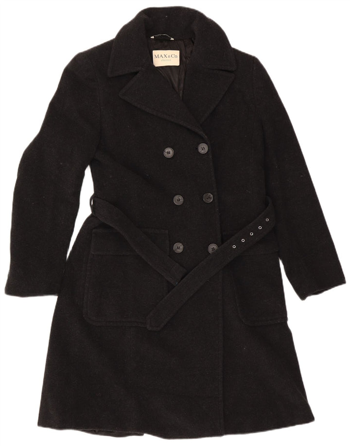 Max & Co. Manteau surdimensionné à double boutonnage pour femme UK 10 Petite laine noire