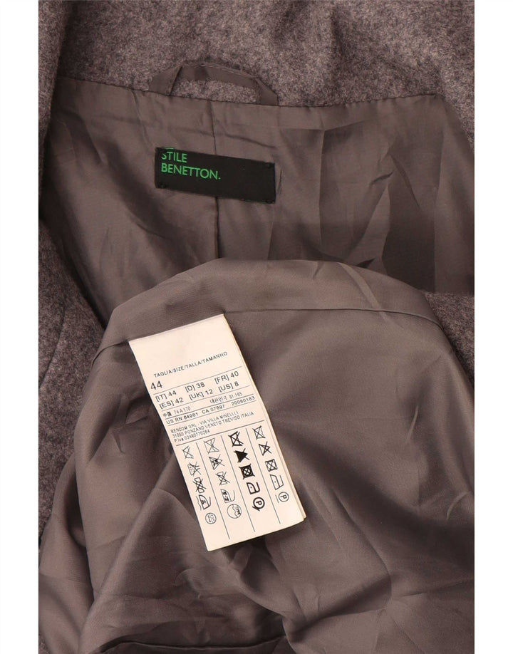 Benetton Pardessus Femme UK 12 Laine Gris Moyen
