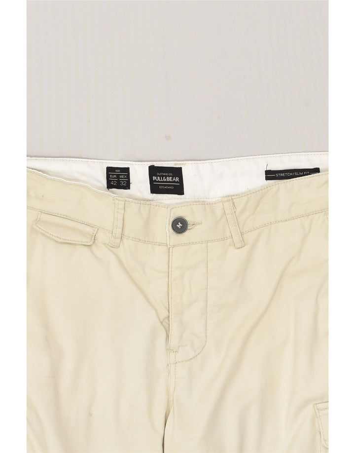 PULL & BEAR Womens Stretch Slim Cargo Trousers W32 L30 Beige Cotton | Vintage Pull & Bear | Thrift | Second-Hand Pull & Bear | Used Clothing | Messina Hembry 
