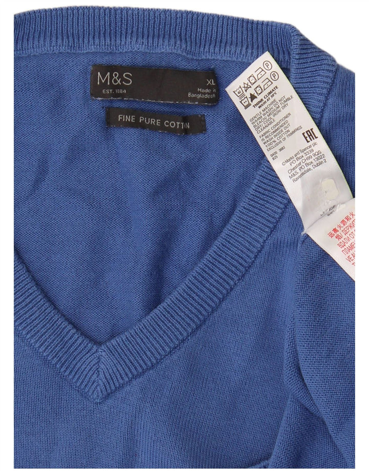 Marks & Spencer Pull col V pour homme XL Bleu Coton Classique