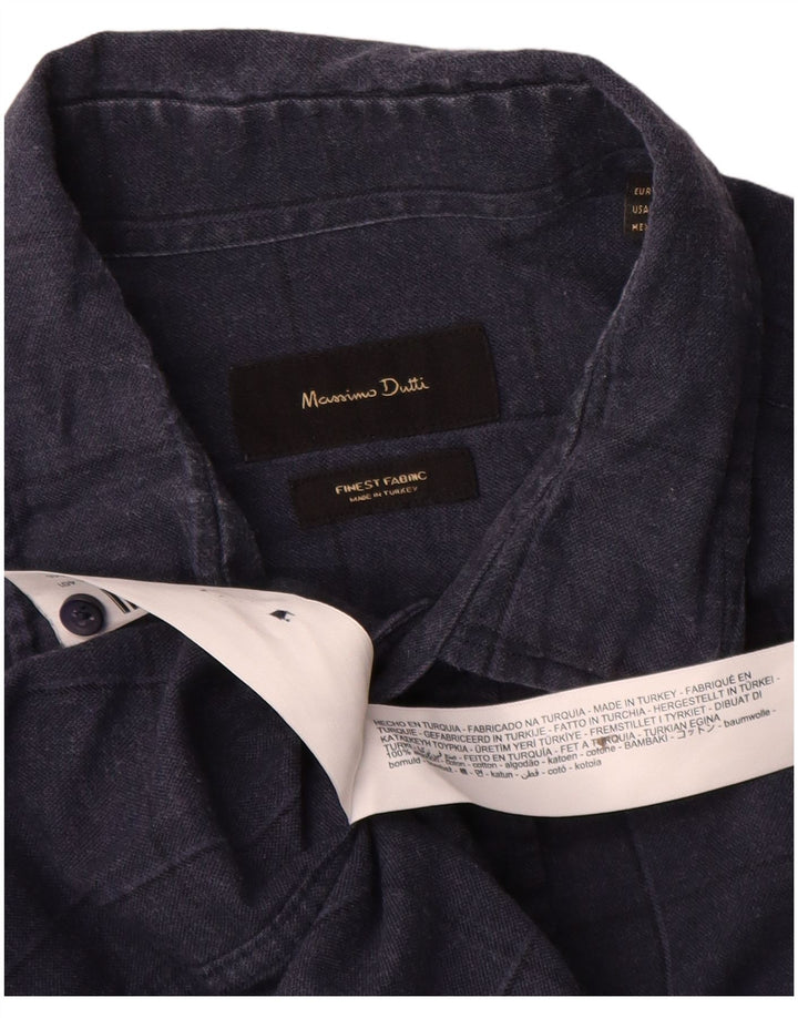 Massimo Dutti Chemise Homme Grand Carreau Bleu Marine Coton