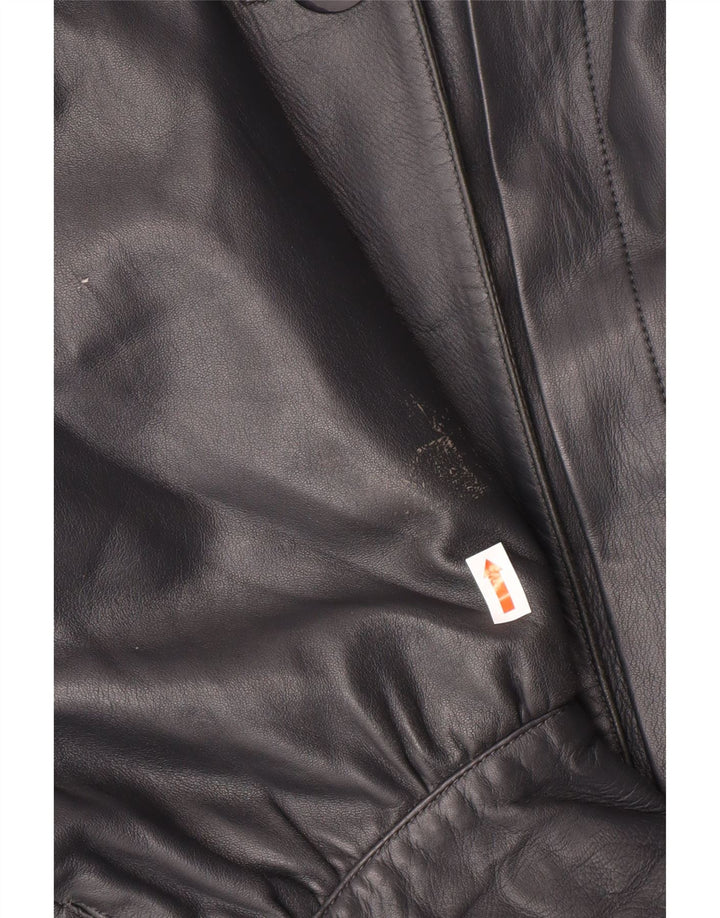 vintage Femme Manteau en cuir surdimensionné IT 44 Moyen Noir Cuir Classique