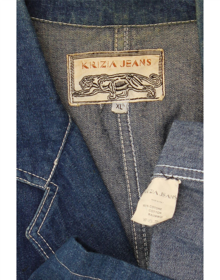 KRIZIA Womens Oversized Denim 3 Button Blazer Jacket UK 18 XL Blue Cotton Vintage Krizia and Second-Hand Krizia from Messina Hembry 