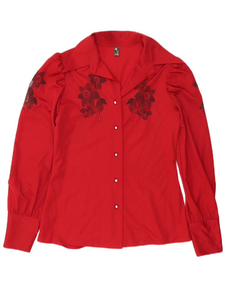 Chemisier chemise femme vintage IT 48 XL Polyester Floral Rouge