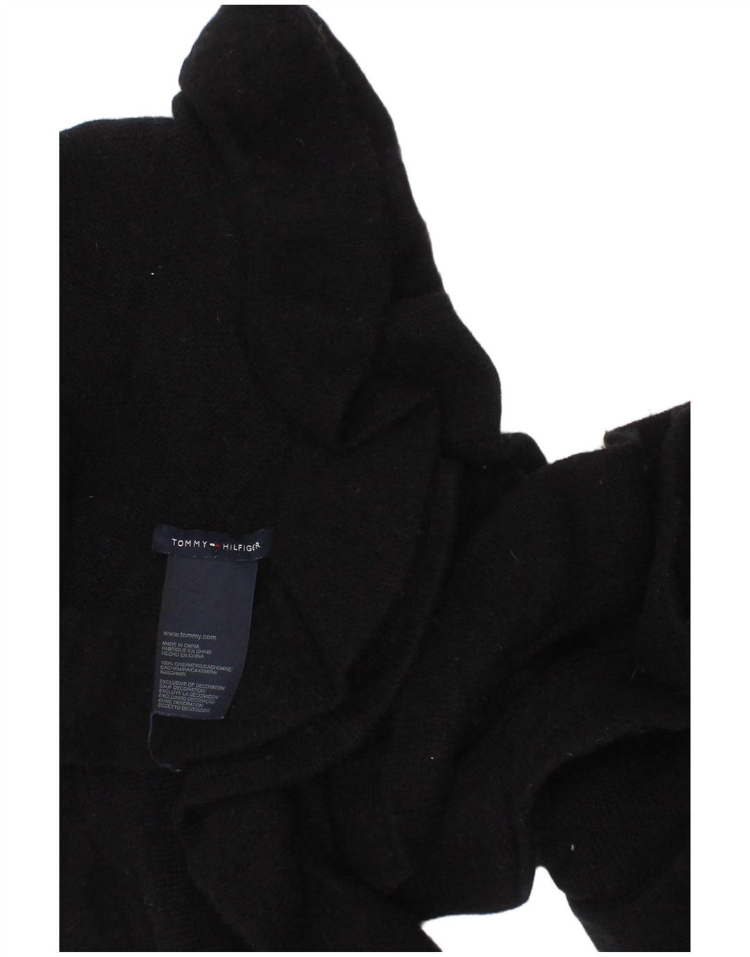 Tommy Hilfiger Écharpe en tricot à volants pour femme Taille unique Noir Cachemire