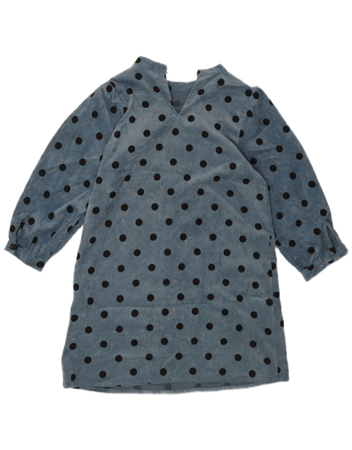 Zara Robe droite à manches longues pour femme UK 10 Petit bleu à pois en polyester