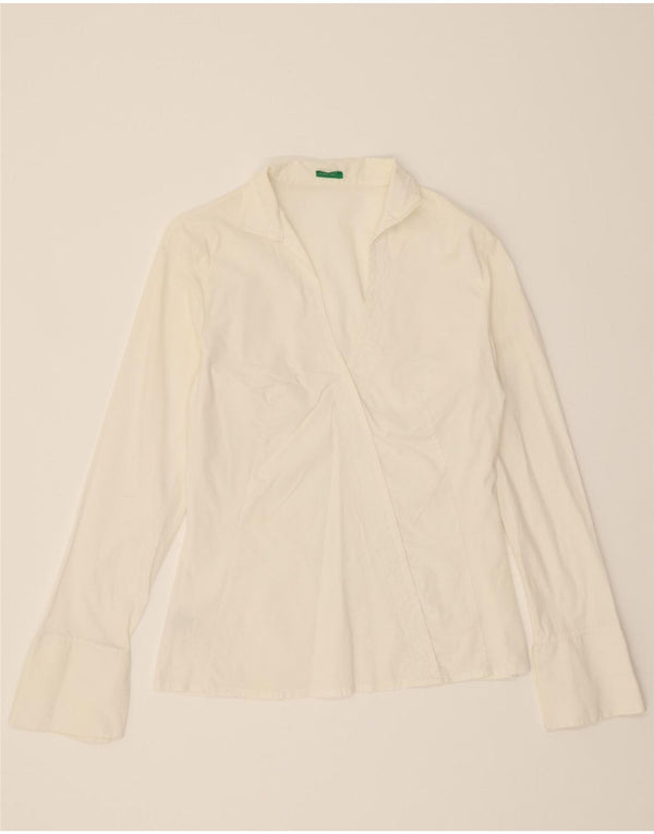 BENETTON Chemise Chemisier Femme UK 12 Coton Blanc Moyen