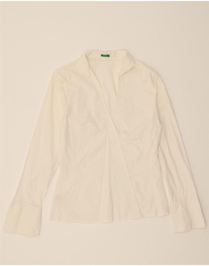 BENETTON Chemise Chemisier Femme UK 12 Coton Blanc Moyen