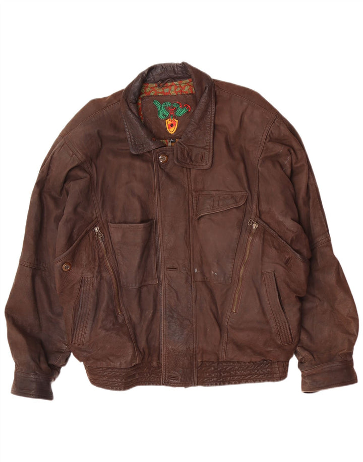 veste en cuir homme vintage UK 40 Grand Marron