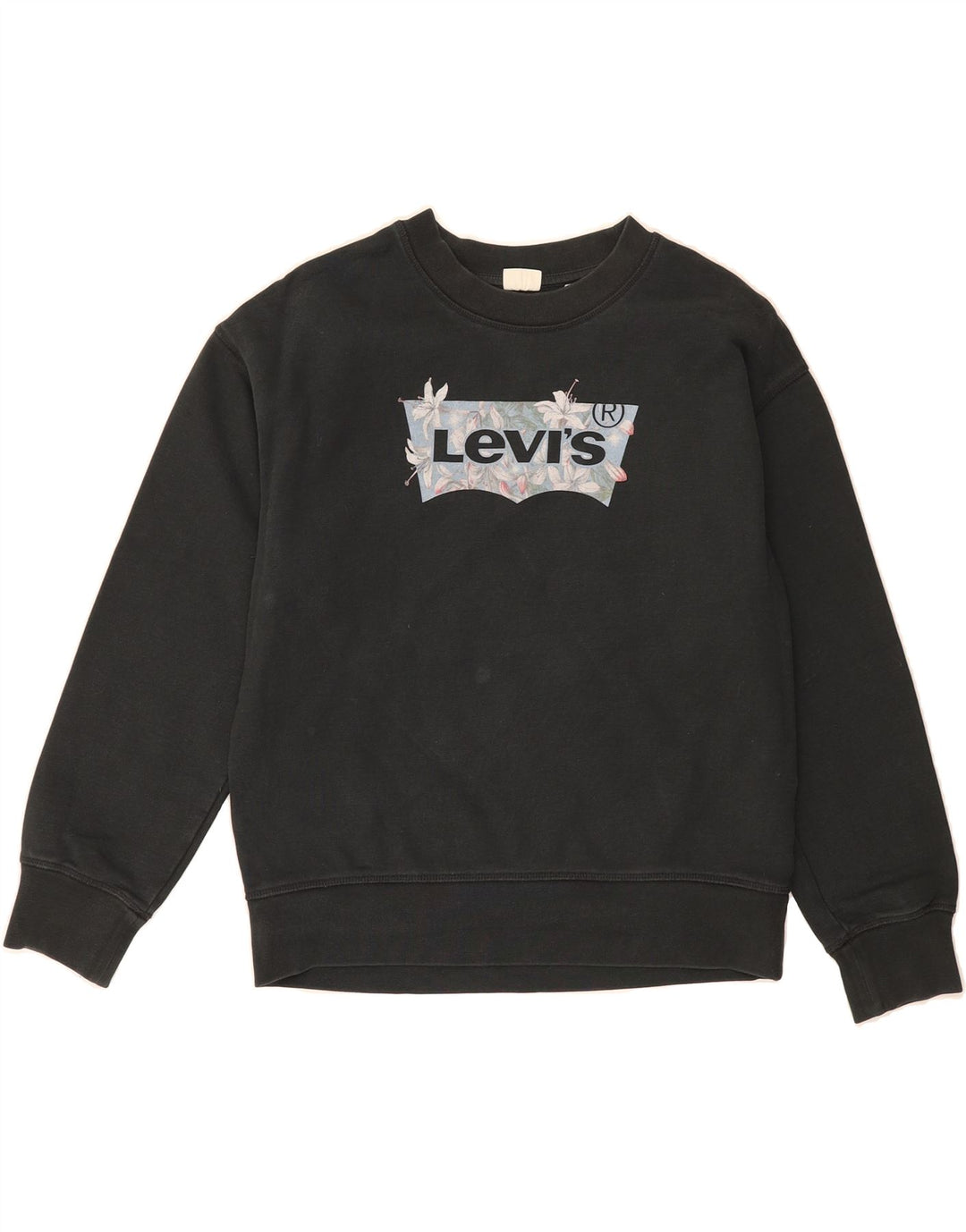 LEVI'S Womens Oversized Graphic Sweatshirt Jumper UK 10 Small Black Cotton Vintage Levi's and Second-Hand Levi's from Messina Hembry 